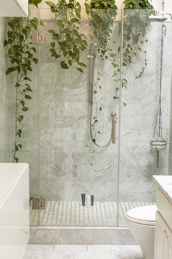 Case Remodeling -- towel hooks in shower, decorative floor drain
